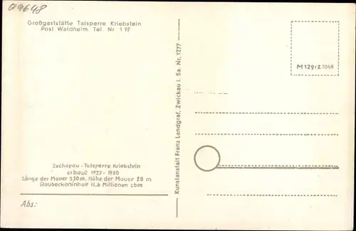 Ak Kriebstein Mittelsachsen, Zschopau Talsperre Kriebstein, Waldheim, Großgaststätte