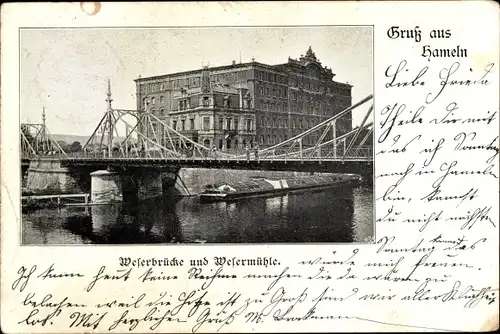 Ak Hameln an der Weser Niedersachsen, Weserbrücke, Wesermühle