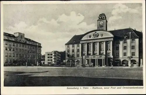 Ak Sonneberg in Thüringen, Rathaus, neue Post, Ortskrankenkasse