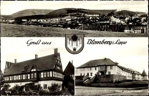 Ak Blomberg in Lippe, Burg, Haus Abendfrieden, Gesamtansicht, Wappen