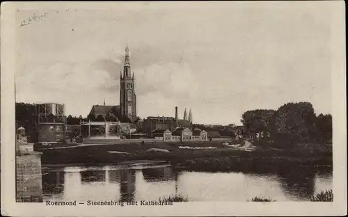 Ak Roermond Limburg Niederlande, Steenenbrug met Kathedraal