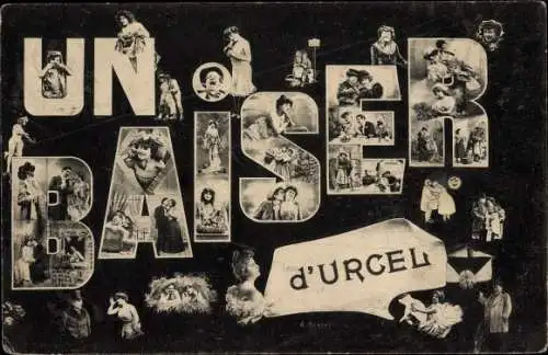 Buchstaben Ak Urcel Aisne, un baiser, Frauenportraits, Liebespaar, Theaterszenen