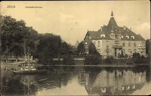 Ak Jülich in Nordrhein Westfalen, Blick auf das Kreisstandeshaus, Flusspartie