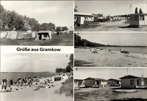 Ak Gramkow Hohenkirchen in Mecklenburg, Campingplatz Wohlenberger Wiek, Strand, Bungalowsiedlung