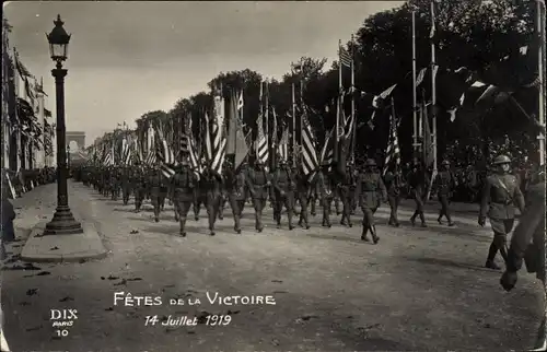 Foto Ak Paris, Siegesparade 1919, US Amerikanische Truppen