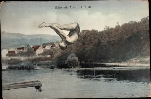 Ak 1/1 Salto mit Anlauf, 1 m Brett, Turmspringer, Kunstpringer