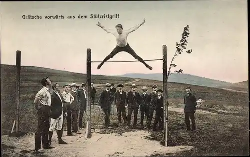 Ak Reckturnen in Wort und Bild, Grätsche vorwärts aus dem Stützristgriff