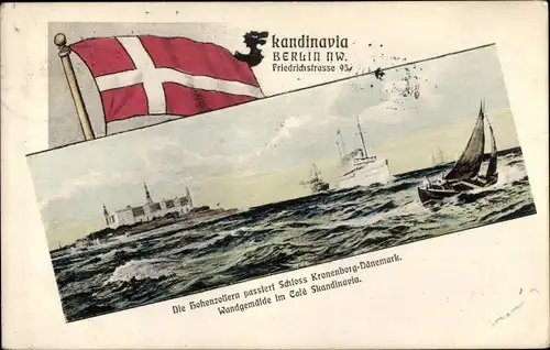 Ak Helsingør Helsingör Dänemark, Die Hohenzollern passiert Schloss Kronenborg, Dampfschiff