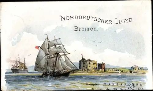 Künstler Litho von Eckenbrecher, Themistokles, Dampfer Barbarossa, Norddeutscher Lloyd Bremen