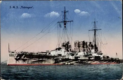 Ak Deutsches Kriegsschiff, SMS Thüringen, Großlinienschiff, Kaiserliche Marine