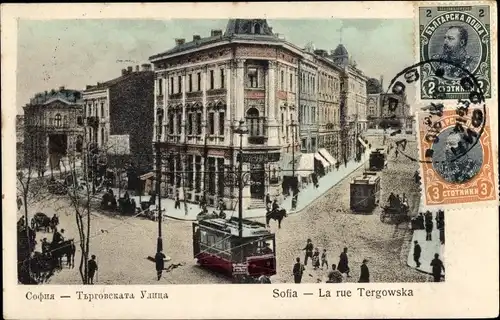 Ak Sofia Bulgarien, La rue Tergowska, Straßenbahn