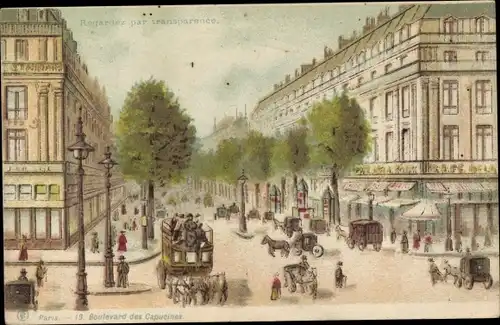 Halt gegen das Licht Litho Paris II., Boulevard des Capucines