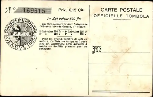 Litho Genève Genf Schweiz, Concours International de Musique 1909, Tombola