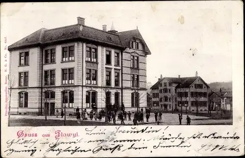 Ak Flawyl Flawil Kanton Sankt Gallen, Teilansicht, Schule