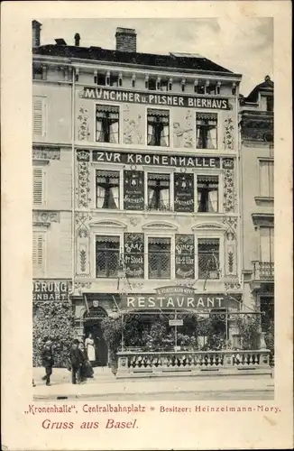 Ak Bâle Basel Stadt Schweiz, Bierhaus Zur Kronenhalle, Restaurant, Centralbahnplatz