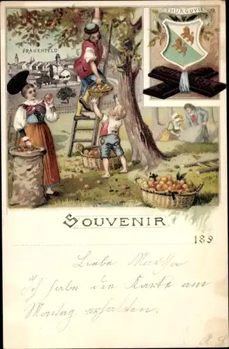 Litho Frauenfeld Kanton Thurgau, Apfelernte, Chocolat Suchard, Wappen