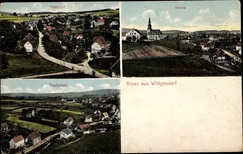 Ak Wittgendorf Zittau in Sachsen, Oberdorf, Niederdorf, Kirche