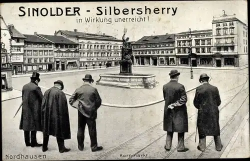 Ak Nordhausen am Harz, Kornmarkt, Reklame, Sinolder Silbersherry, Kornbrennerei Otto Stolberg