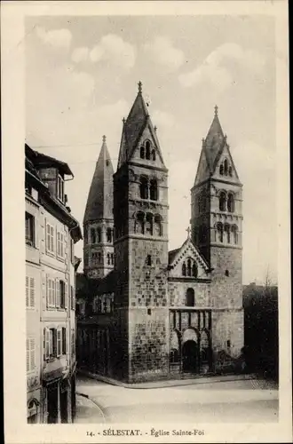 Ak Sélestat Schlettstadt Elsass Bas Rhin, Eglise Ste. Foi, Straßenpartie