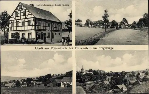 Ak Dittersbach Frauenstein im Erzgebirge, Kolonialwarenhandlung v. Louis Böhme, Ort