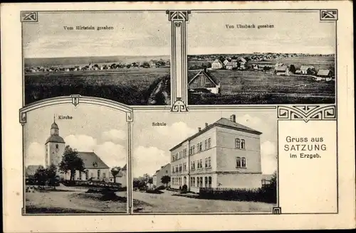 Ak Satzung Marienberg im Erzgebirge, Panorama, Kirche, Schule