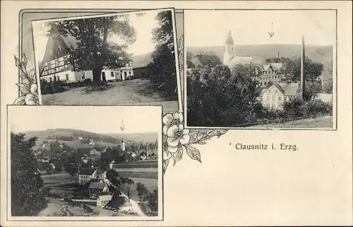 Ak Clausnitz Rechenberg Bienenmühle im Erzgebirge, Gasthof, Teilansicht, Kirche