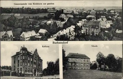 Ak Burkersdorf Zittau in Sachsen, Panorama, Rathaus, Schule