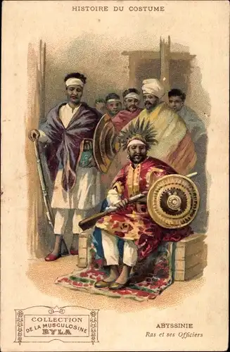 Litho History of the Costume, Abyssinia, Ras and his Officers, Reklame Musculosine Byla