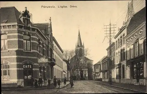 Ak Péruwelz Wallonien Hennegau, L'Eglise, Dreve, Cafe