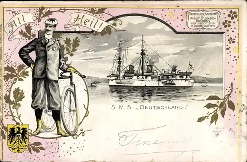 Präge Litho Deutsches Kriegsschiff SMS Deutschland, Deutschland Fahrräder Stukenbrok Einbeck