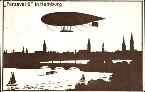 Scherenschnitt Ak Luftschiff Parseval 6 in Hamburg, Zeppelin