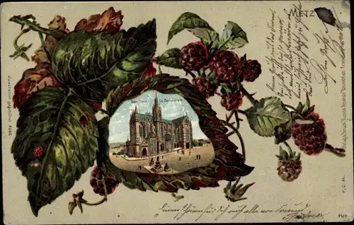 Brombeerblatt Litho Metz Moselle, Der Dom, Cathedrale