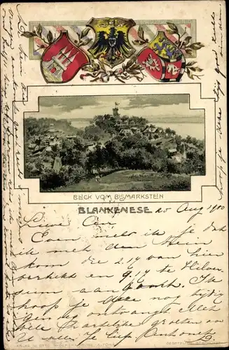 Präge Wappen Passepartout Litho Hamburg Altona Blankenese, Süllberg vom Bismarckstein aus