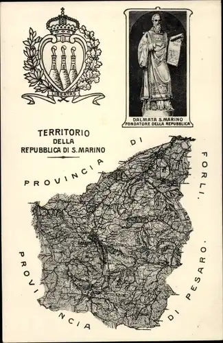 Landkarten Ak San Marino, Territorio della Repubblica, Dalmata S. Marino, Provincia di Forli, Pesaro