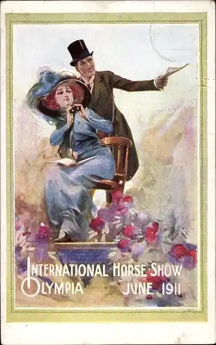 Künstler Ak London England, International Horse Show Olympia June 1911, Dame im Publikum