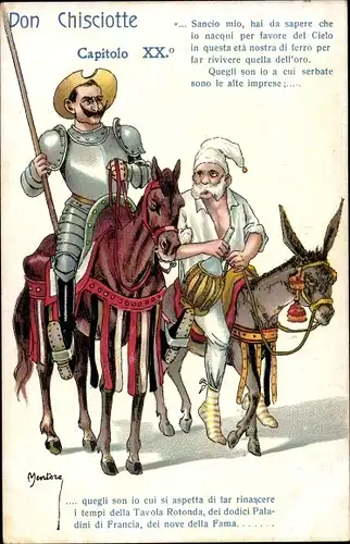 Künstler Ak Don Chisciotte, Karikatur, Kaiser Wilhelm II., Kaiser Franz Joseph I.