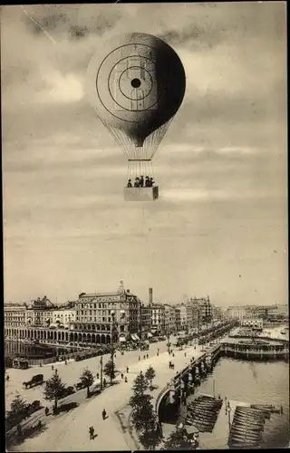 Ak Hamburg, Jungfernstieg, Alsterarkaden, 16. Deutsches Bundesschießen 1909, Ballon mit Zielscheibe