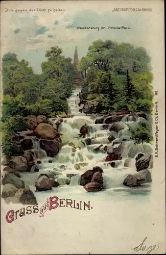 Halt gegen das Licht Litho Berlin Kreuzberg, Wassersturz im Viktoria Park, Meteor 191