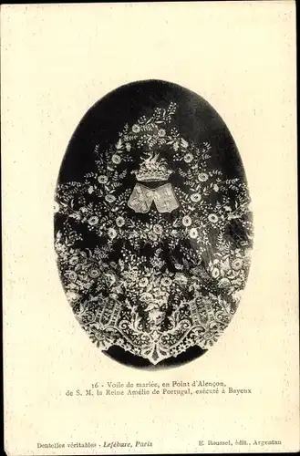 Ak Voile de mariee, en Point d'Alencon, Klöppelwerk