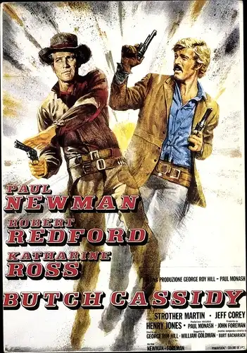 Ak Schauspieler Paul Newman und Robert Redford, Filmplakat, Butch Cassidy