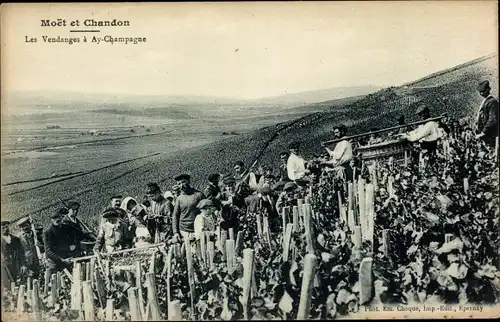Ak Aÿ-Champagne Marne, Moet et Chandon, les Vendanges, Weinlese, Reklame