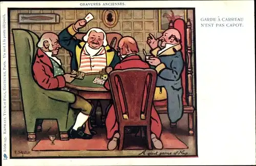 Künstler Ak Männer am Tisch beim Kartenspielen, Garde a Carreau n'est pas Capot