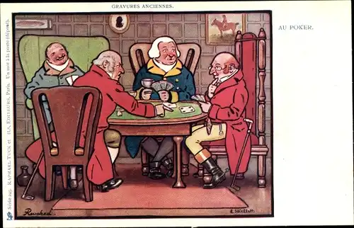 Künstler Ak Gravures Anciennes, Au Poker, Männer spielen Karten