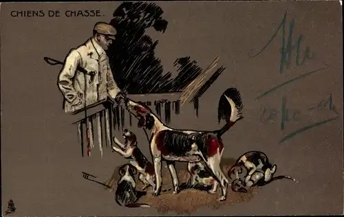 Künstler Ak Chiens de Chasse, Jagdhunde
