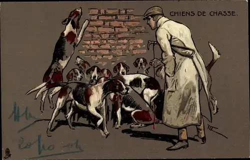 Künstler Ak Chiens de Chasse, Jagdhunde