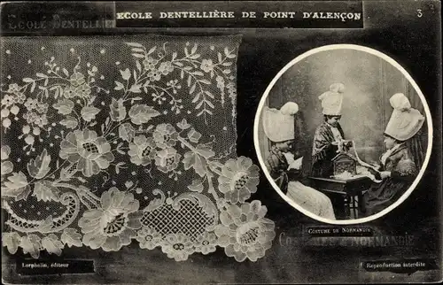 Ak Ecole Dentelliere de Point d'Alencon, Klöpplerinnen, Klöppelwerk, Tracht