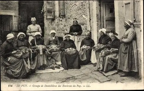 Ak Le Puy, Groupe de Dentellieres des Environs du Puy, Klöpplerinnen, Tracht