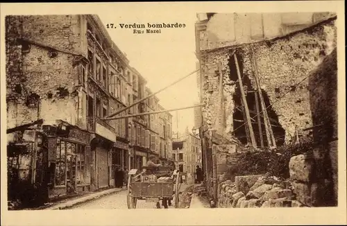 Ak Verdun Lothringen Meuse, Rue Mazel, Kriegszerstörungen, I WK