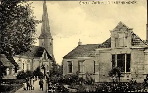 Ak Zuidhorn Groningen Niederlande, N. H. Kerk en Pastorie