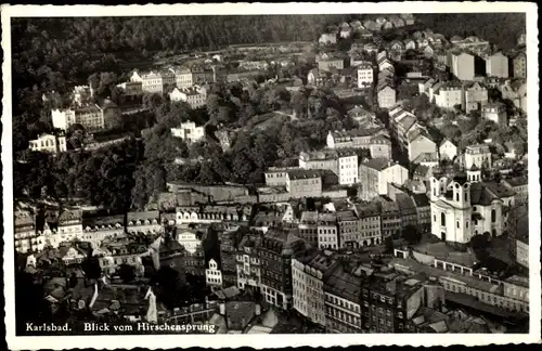 Ak Karlovy Vary Karlsbad Stadt, Blick vom Hirschensprung